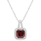 7mm Cushion Garnet 1/6 ctw Diamond Rhodium Over Sterling Silver Halo
Pendant with Chain