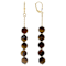 Tiger Eye Round Beaded Dangle Earrings In 18K Gold Over Sterling Silver 7.5-8.5mm