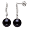 Black Cultured Freshwater Pearl & Lab Created Sapphire Rhodium Over
Sterling Silver Earrings
