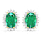 2.0ctw 14K Yellow Gold  Zambian Green Emerald and White Diamond Halo Earrings