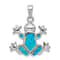 Rhodium Over Sterling Silver Blue Inlay Lab Created Opal Frog Pendant