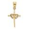 14K Yellow Gold Polished Double Hearts On Stick Cross Charm Pendant