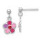 Rhodium Over Sterling Silver Enameled Red Crystal Flower Post Dangle Earrings