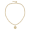 Vintage Shield CZ Pendant Curb Chain Necklace In 14K Gold Over Brass