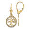 14k Yellow Gold Textured Tree of Life In Round Frame Dangle Earrings