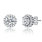 CZ Halo Stud Earrings In White Rhodium Over Brass
