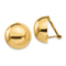 14k Yellow Gold Omega Clip 16mm Half Ball Non-pierced Earrings