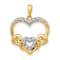 14K Yellow Gold .03ctw Diamond and Rhodium Heart with 3 Smaller Hearts Pendant