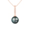 Black Cultured Tahitian Pearl and Diamond 14k Rose Gold Pendant 10-11mm