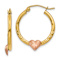 14k Yellow Gold and 14k Rose Gold Satin and Diamond-Cut 7/8" Heart
Hoop Earrings