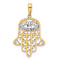 14k Two-tone Gold  Diamond-Cut Filigree Evil Eye Hamsa Pendant