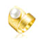 Pear Shape Freshwater Pearl Cuff Ring In 14K Gold Over Sterling Silver