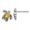 Rhodium Over Sterling Silver Antiqued Crystal November Birthstone Turtle Earrings