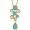 Turquoise And Cultured Seed Pearl Pendant Necklace In 18K Gold Over
Sterling Silver