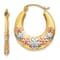 14k Yellow Gold and Rhodium Over 14k Yellow Gold 7/8" Flowers Hoop Earrings