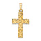 14k Yellow Gold Polished and Textured Solid Floral Cross Pendant