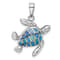 Rhodium Over Sterling Silver Blue Inlay Lab Created Opal Turtle Pendant