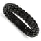 Black Leather and Stainless Steel Brushed Black IP-plated 8.5-inch Bracelet