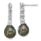 Rhodium Over Sterling Silver 9-10mm Tahitian Pearl and Cubic Zirconia
Post Dangle Earrings