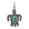 Rhodium Over Sterling Silver Antiqued Reconstituted Turquoise Turtle Pendant