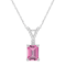 7x5mm Emerald Cut Pink Topaz with Diamond Accent 14k White Gold Pendant
With Chain