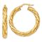14k Yellow Gold Satin and Polished 1 1/2" Twisted Hoop Earrings