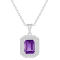 8x6mm Emerald Cut Amethyst And White Topaz Rhodium Over Sterling Silver
Double Halo Pendant w/Chain