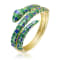 Emerald Cubic Zirconia, 14k Gold Plated over Brass Green Enamel 3D
Serpent Coiled Bypass Bracelet