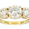 Diamond Simulant Three-Stone Ring In 18K Gold Over Sterling Silver