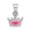 Rhodium Over Sterling Silver Pink Enameled Heart Crown Children's Pendant
