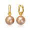 Champagne Pearl Simulant Hoop Earrings In 14K Gold Over Brass