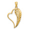 14k Yellow Gold Polished Textured Diamond-Cut Heart and Wing Pendant