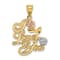 14k Tri-color Gold I LOVE YOU with Flowers Charm