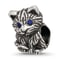 Sterling Silver Antiqued Cat with Blue Crystals Bead