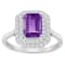 8x6mm Emerald Cut Amethyst And White Topaz Accents Rhodium Over Sterling
Silver Double Halo Ring