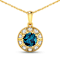 2.05ctw 14K Yellow Gold Blue London Blue Topaz and White Diamond Pendant
with 18 inch Cable Chain