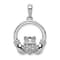 Rhodium Over 14k White Gold Diamond Claddagh Circle Pendant
