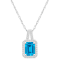 8x6mm Emerald Cut Blue Topaz 1/6 ctw Diamond Rhodium Over Sterling
Silver Halo Pendant with Chain