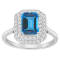 8x6mm Emerald Cut Swiss Blue Topaz And White Topaz Rhodium Over Sterling
Silver Double Halo Ring