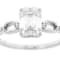Moissanite Emerald-Cut Engagement Ring In Platinum-Enhanced Sterling Silver