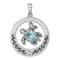 Rhodium Over Sterling Silver Round Moveable Crystal Turtle Pendant