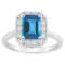 8x6mm Emerald Cut Swiss Blue Topaz And White Topaz Accents Rhodium Over
Sterling Silver Halo Ring