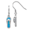 Rhodium Over Sterling Silver Created Blue Inlay Opal Sandal Dangle Earrings
