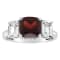8mm Square Cushion Garnet And White Topaz Rhodium Over Sterling Silver Ring