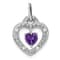 Rhodium Over 14k White Gold Amethyst and Diamond Heart Pendant
