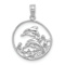 Rhodium Over 14k White Gold Textured Double Dolphin in Circle Pendant