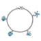 Rhodium Over Sterling Silver Lab Created Opal Fish and Shells Charm Bracelet