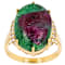 Ruby Zoisite Oval And White Zircon Ring In 18K Gold Over Sterling Silver 0.19ctw