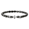 Black Hematite Cross Charm Beaded Stretch Bracelet In Sterling Silver