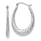 Rhodium Over 14k White Gold 1 1/4" Polished and Textured Oval Hoop Earrings